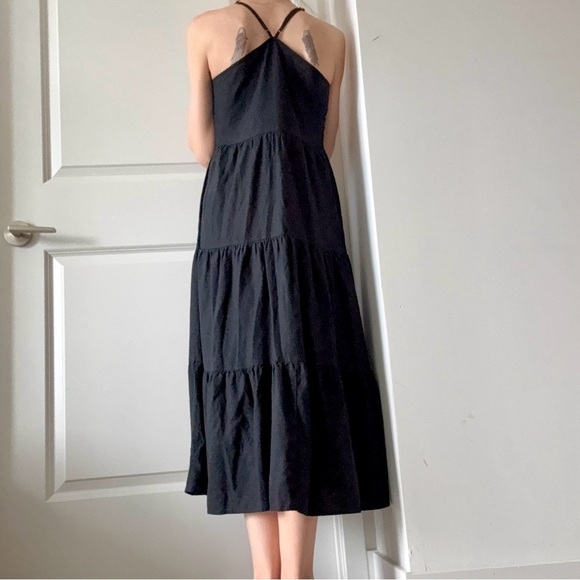 GAP Black Linen Blend Tiered Midi Dress XXS | XS Spaghetti Strap - Picture 11 of 12